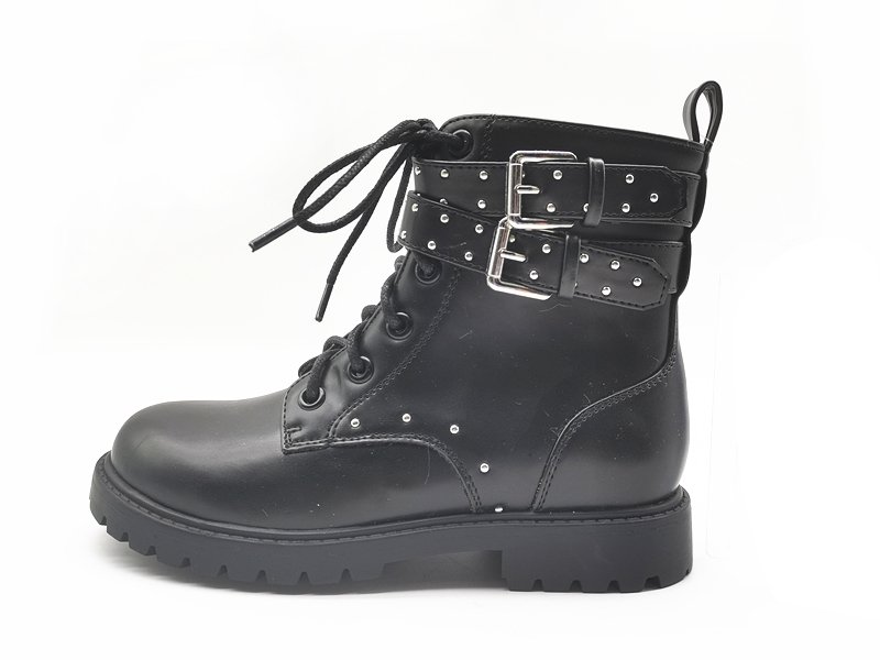 Kids' Black Leather Combat Boots
