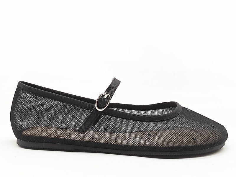 Girls' Black Mesh Mary Jane Flats