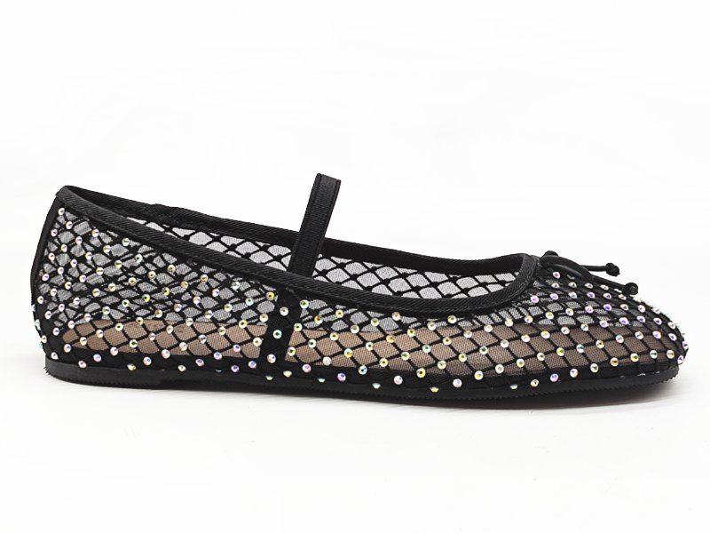 Girls' Black Mesh Mary Jane Flats