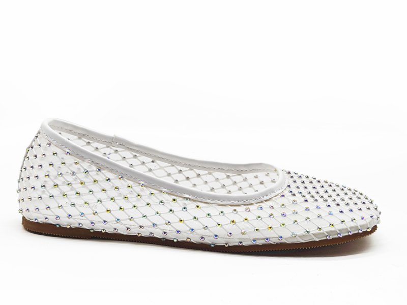 Girls' White Rhinestone - Studded Ballet Flats
