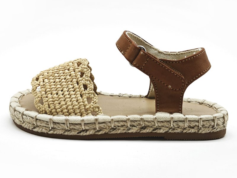 Kids' Brown Leather and Jute Braided Sandals