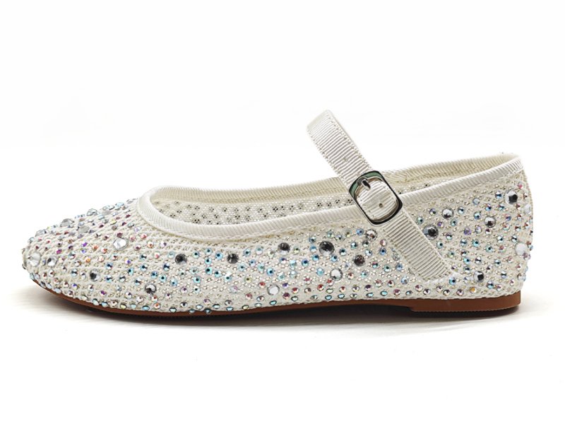 Girls' White Rhinestone Mary Jane Flats