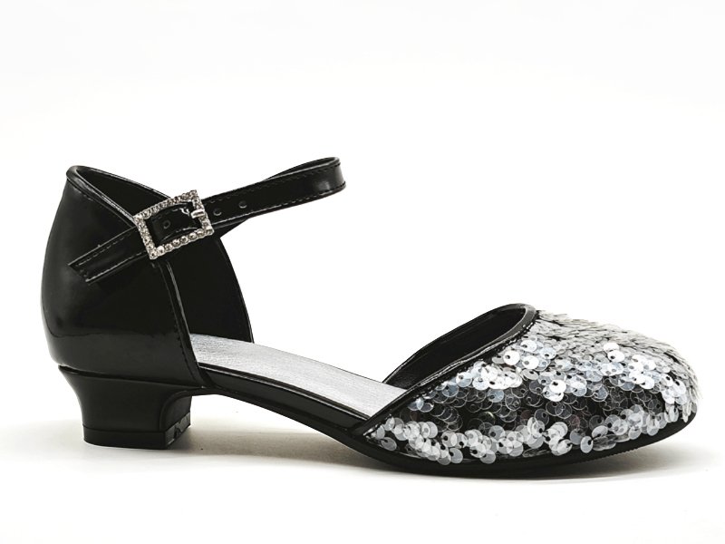 Girls' Black Sequin Mary Jane Heels