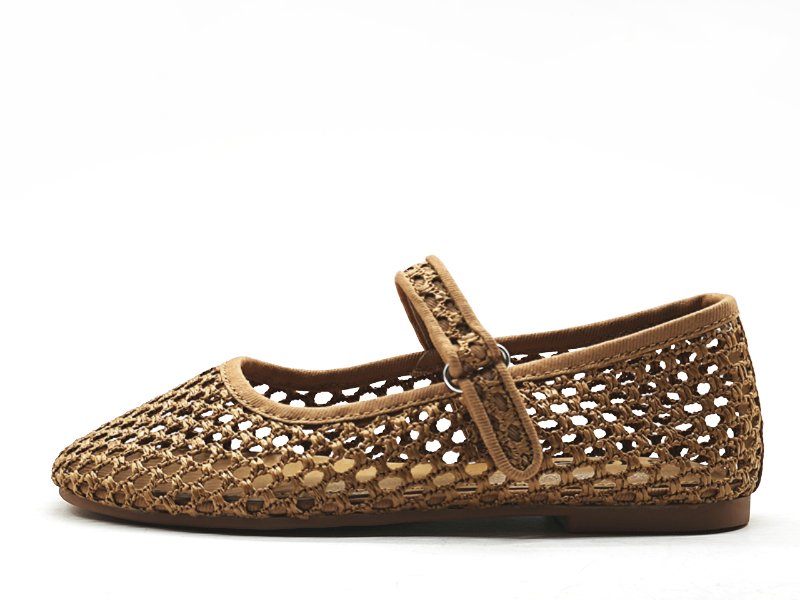 Girls' Brown Woven Mary Jane Flats