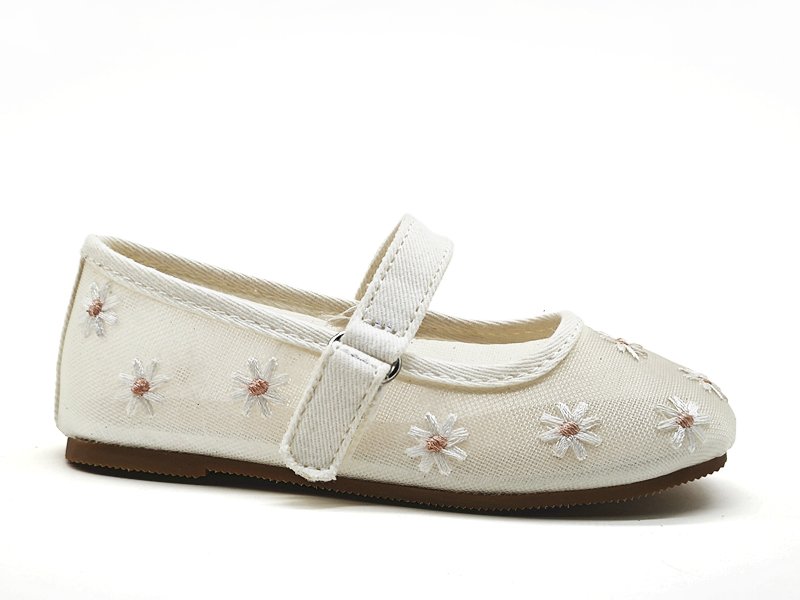 Girls' Cream - Colored Mary Jane Flats