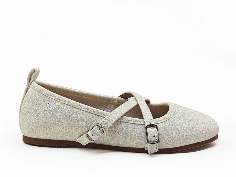 Girls' Silver Glitter Cross - Strap Mary Jane Flats