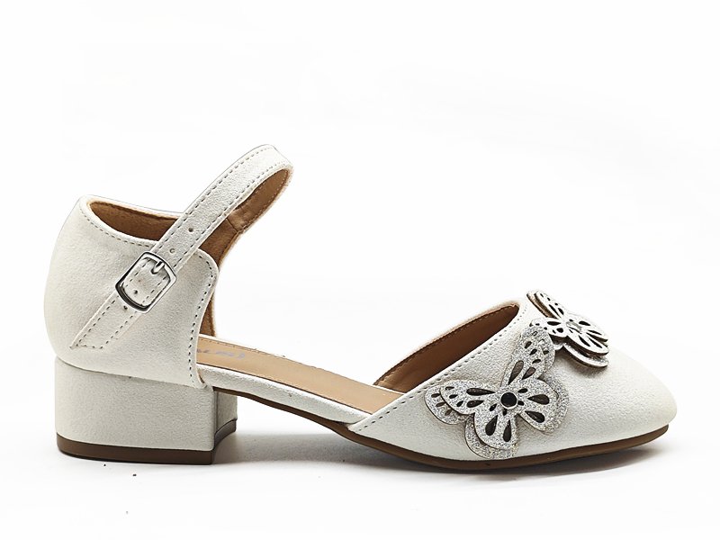Girls' White Leather Ankle-Strap Heels