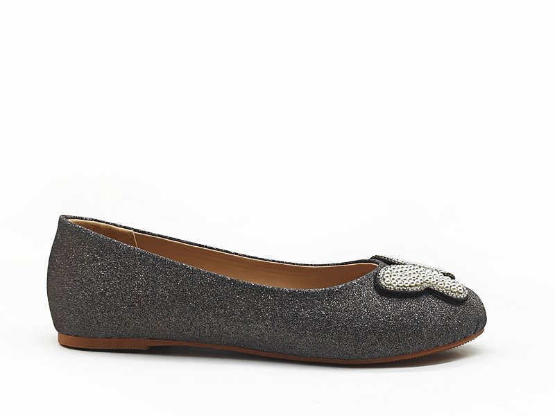 Girls' Charcoal Glitter Ballet Flats