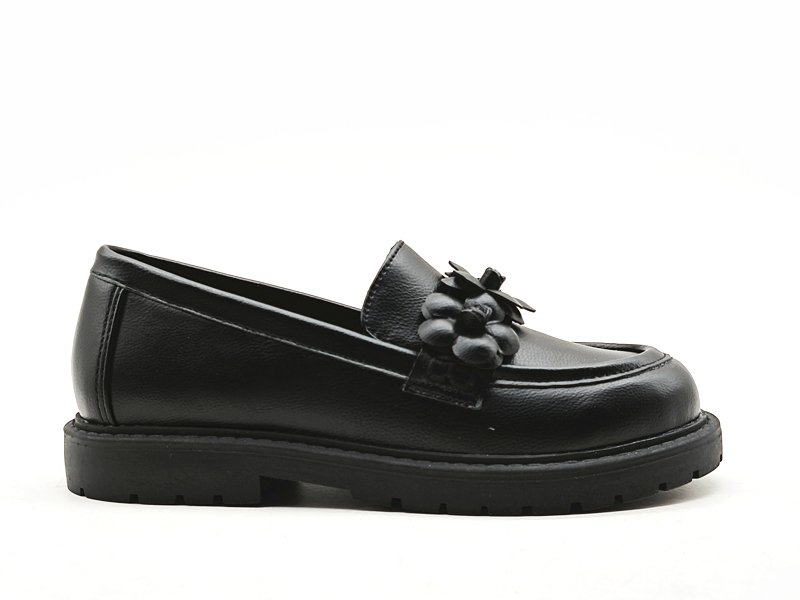 Girls' Black Leather Loafers