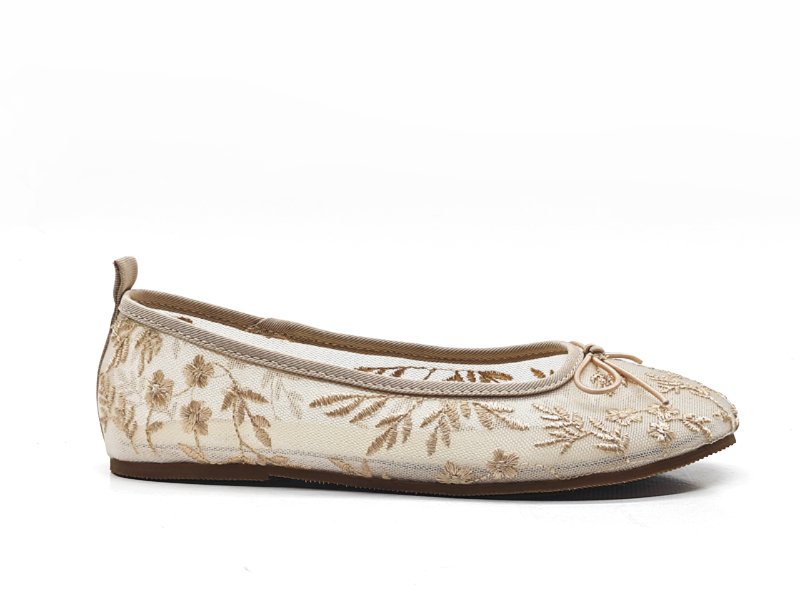 Beige Embroidered Ballet Flats