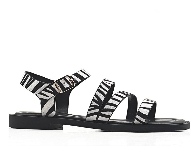 Zebra Print Triple Strap Flat Sandals