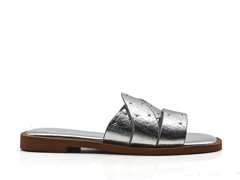 Metallic Double - Strap Slide Sandals
