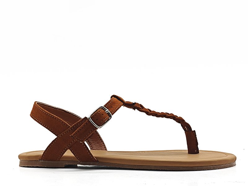 Boho Brown Braided T - bar Sandals