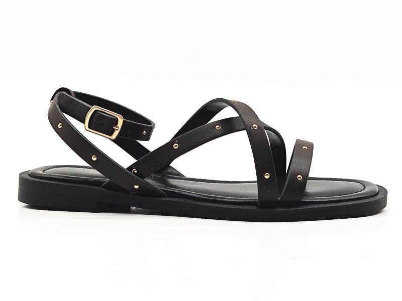 Trendy Brown Strappy Sandals with Gold Rivets