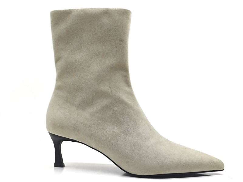 Women's Beige Suede Pointed - Toe Kitten - Heel Ankle Boots
