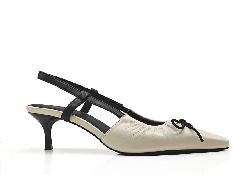 Women's Beige & Black Leather Slingback Heels